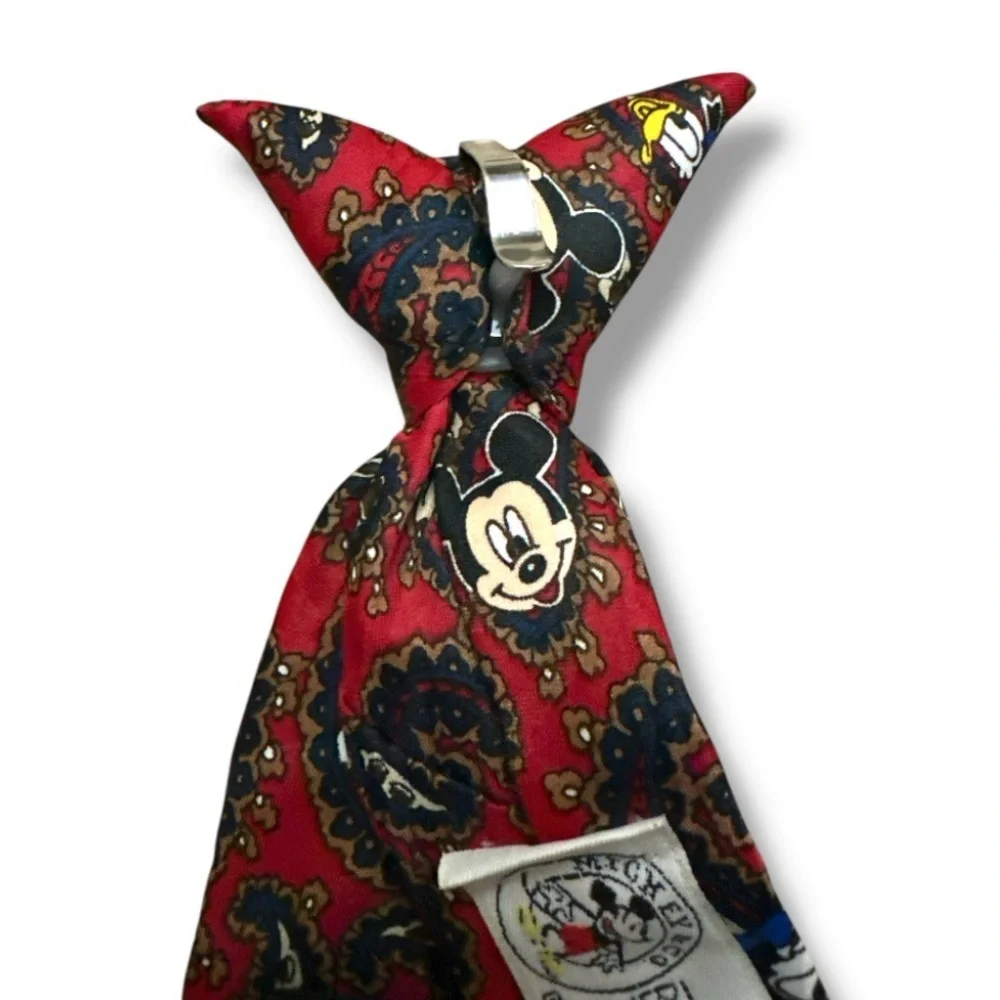 Vintage Disney Balancine Mickey & Friends Kids Red Paisley Clip On Necktie